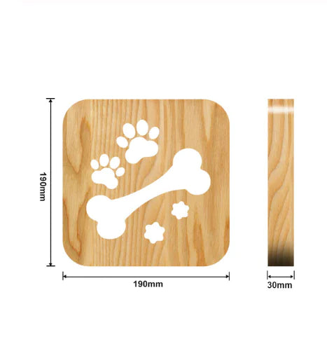 LED Wooden Night Light - 3D Dolphin & Cat Paw Design