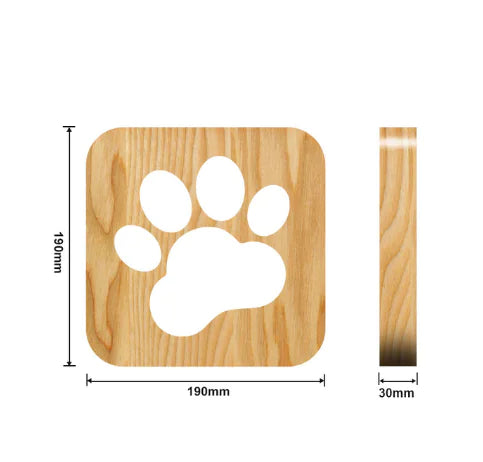 LED Wooden Night Light - 3D Dolphin & Cat Paw Design