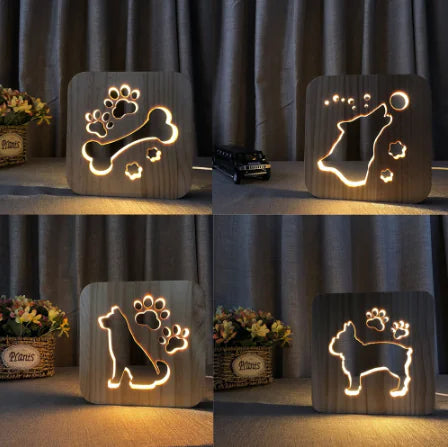 LED Wooden Night Light - 3D Dolphin & Cat Paw Design