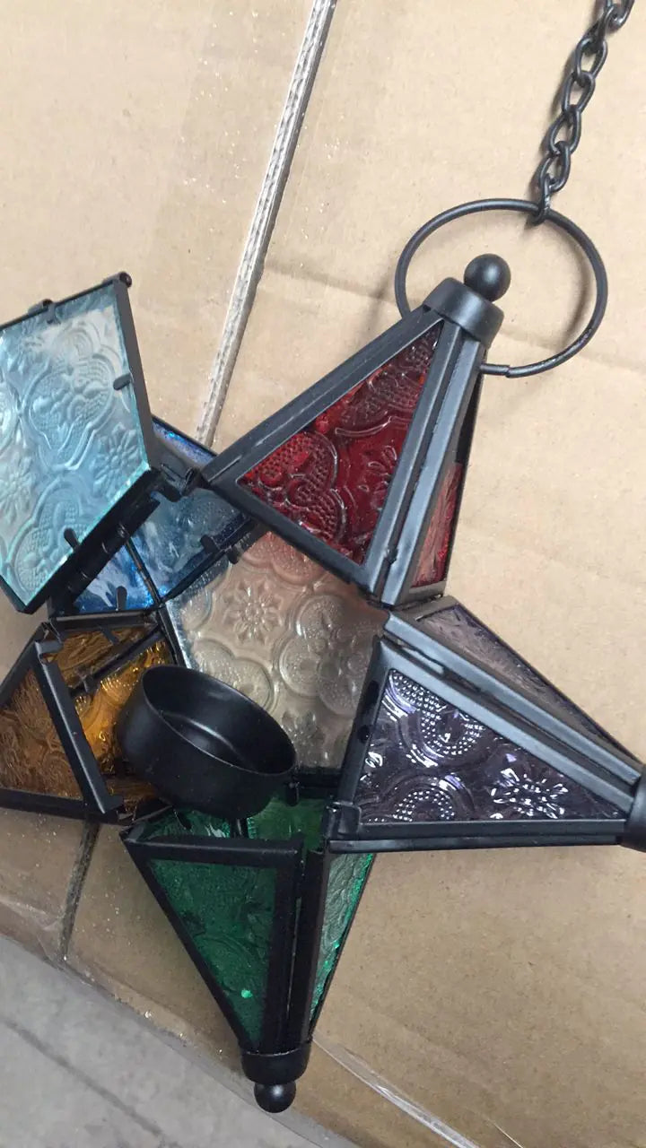 Hanging Star Lamp, Colorful Glass Candle Holder Decor