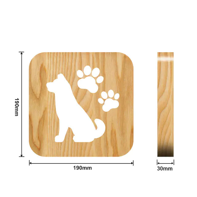 LED Wooden Night Light - 3D Dolphin & Cat Paw Design