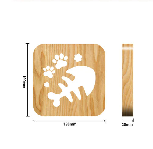 LED Wooden Night Light - 3D Dolphin & Cat Paw Design