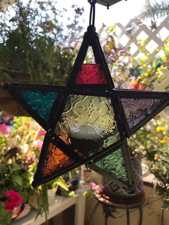 Hanging Star Lamp, Colorful Glass Candle Holder Decor