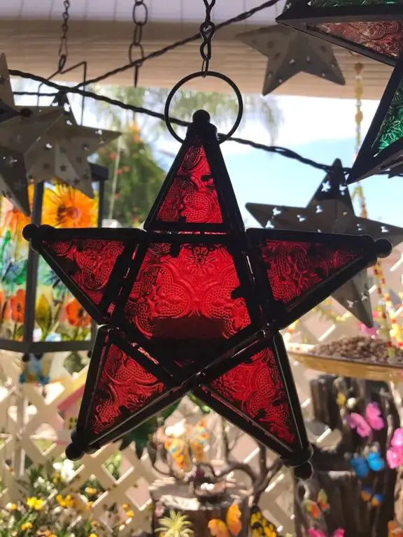 Hanging Star Lamp, Colorful Glass Candle Holder Decor
