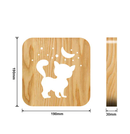 LED Wooden Night Light - 3D Dolphin & Cat Paw Design